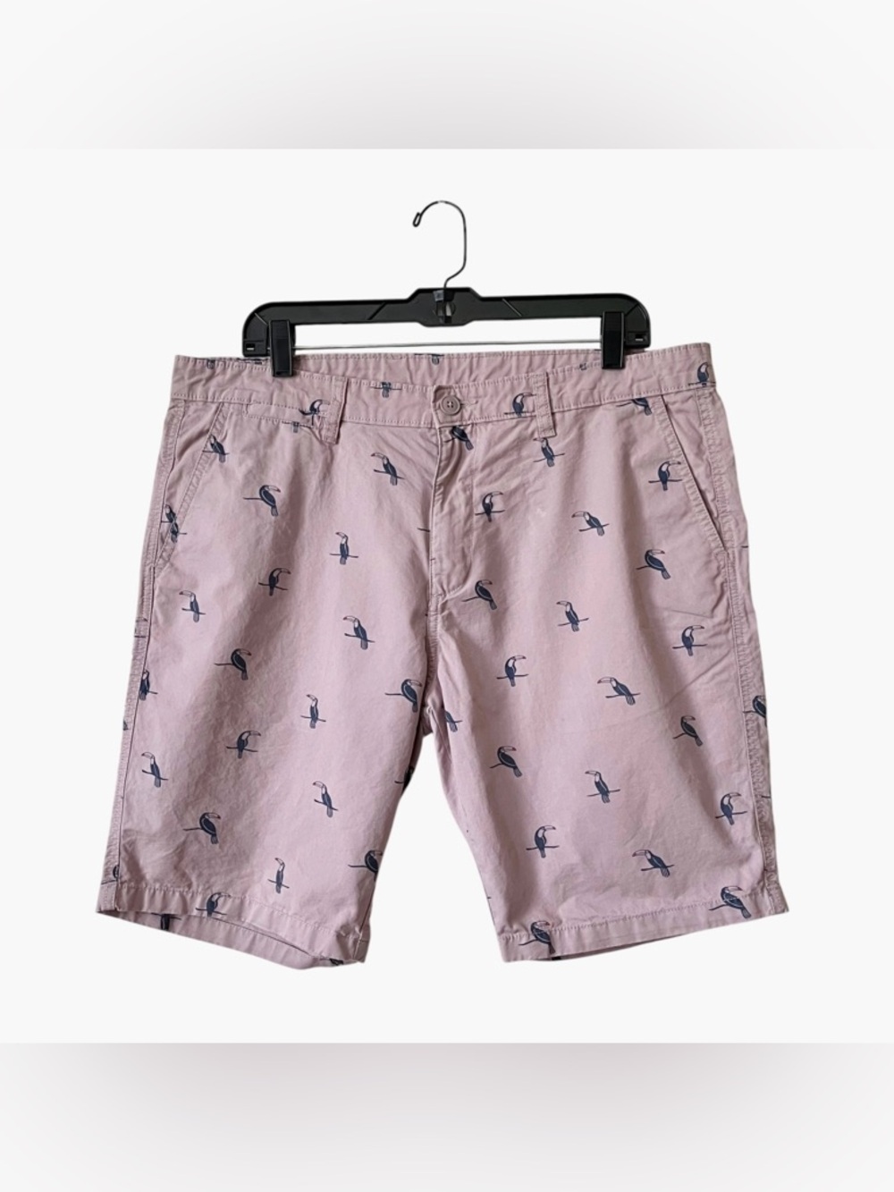 Max Toucan Chino Shorts Mens Size 36 Pink Cotton Twill Pockets Beach Summer Bird